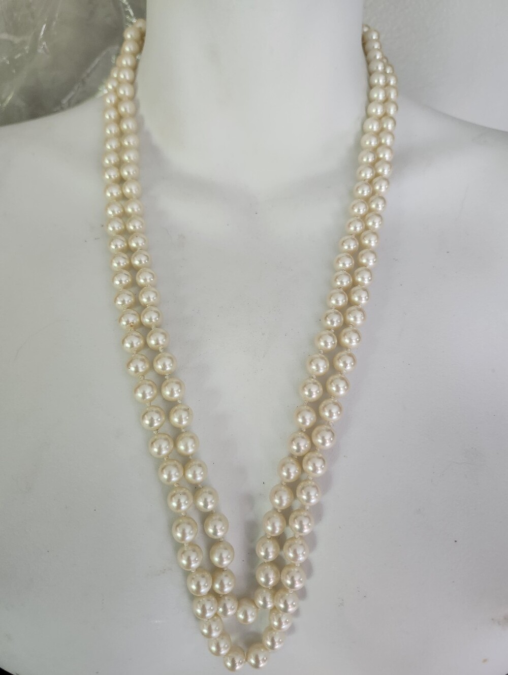 Classic Double-Strand White Pearl Necklace - 52 Inches